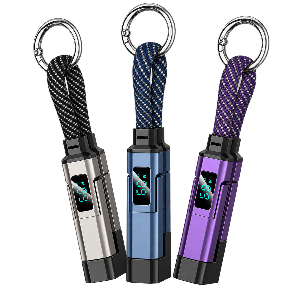 Keyzivo™ Trio – Pack de 3 câbles de charge 4-en-1 65W avec écran